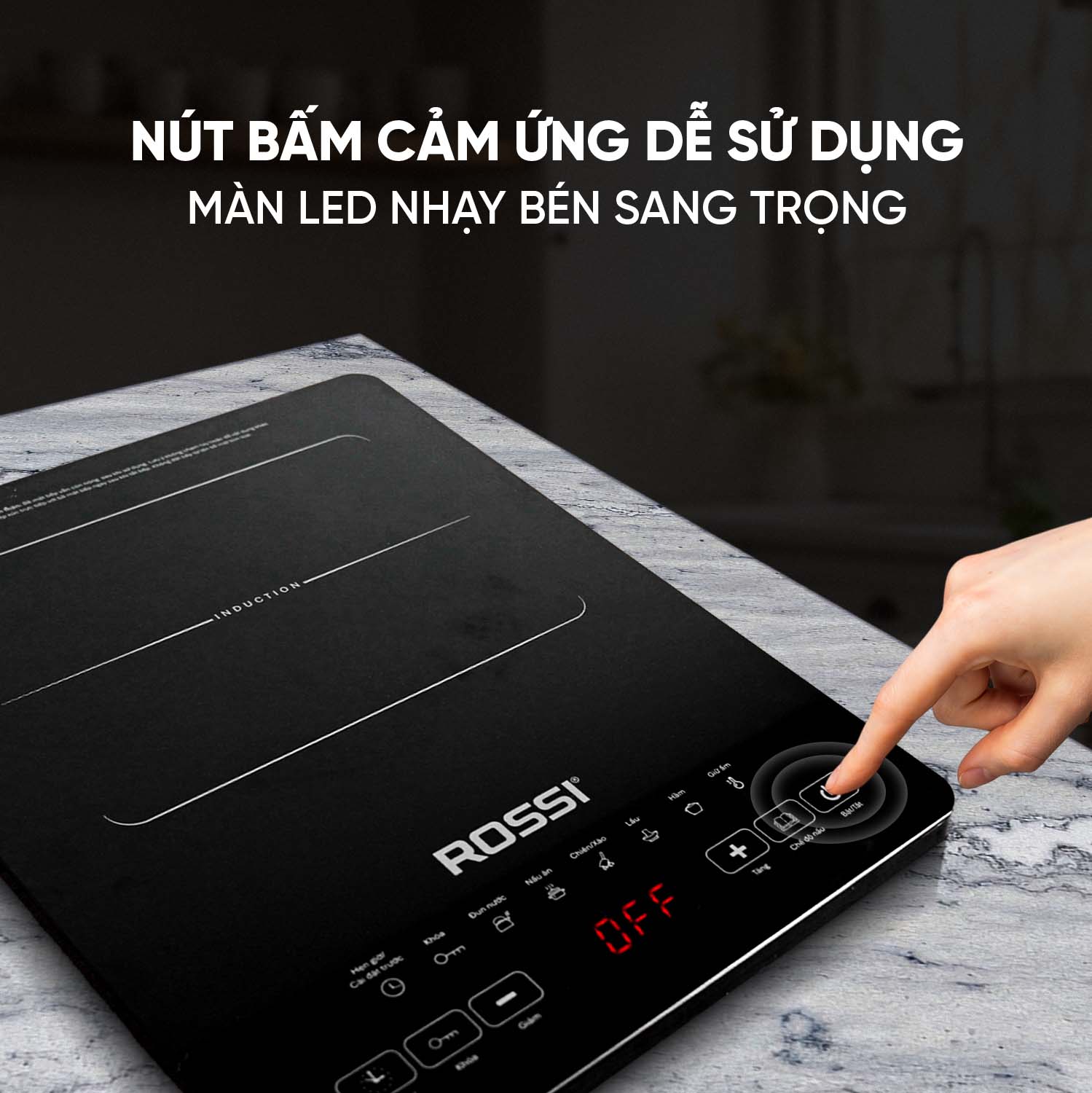 Màn hình LED bếp từ Rossi RS-1020CE01 hiển thị hiện đại