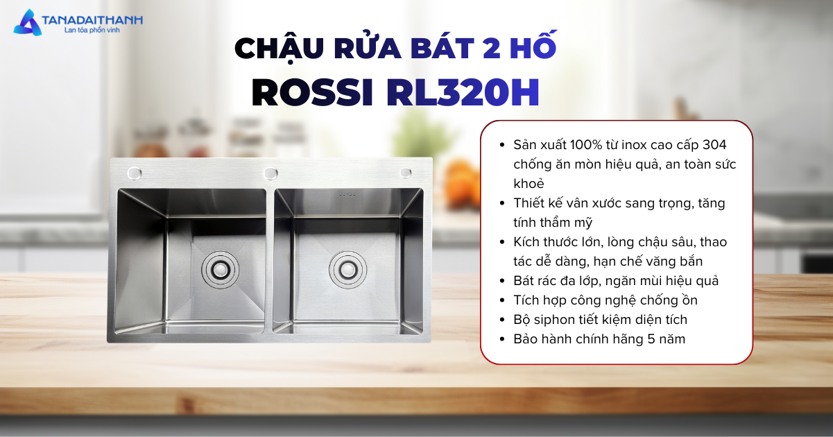Chậu rửa bát 2 hố Rossi RL320H