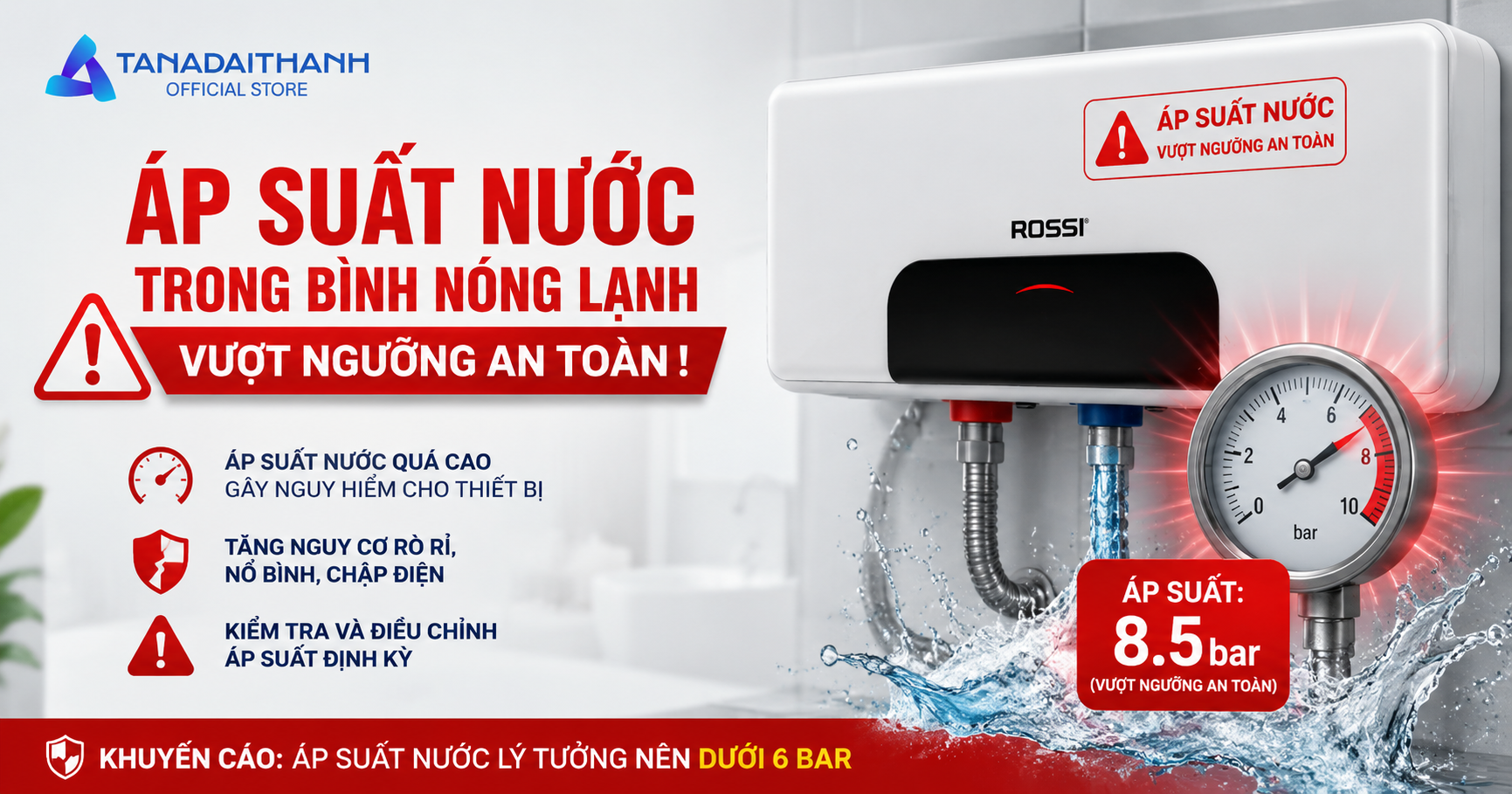 Van xả nước bình nóng lạnh bị chảy do áp suất nước