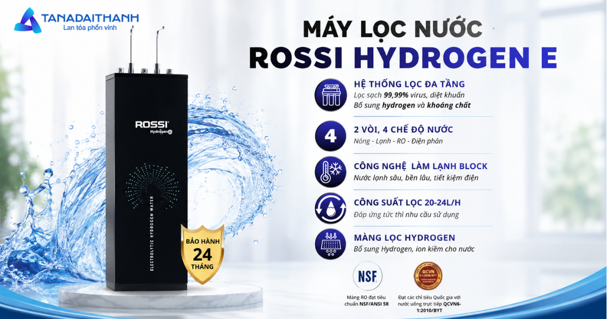 Máy lọc nước Rossi Hydrogen E tiết kiệm điện