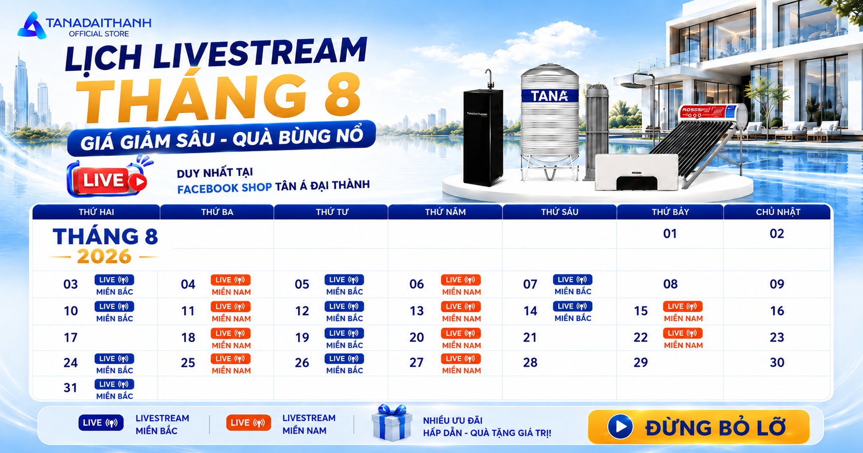 Lịch livestream tháng 8