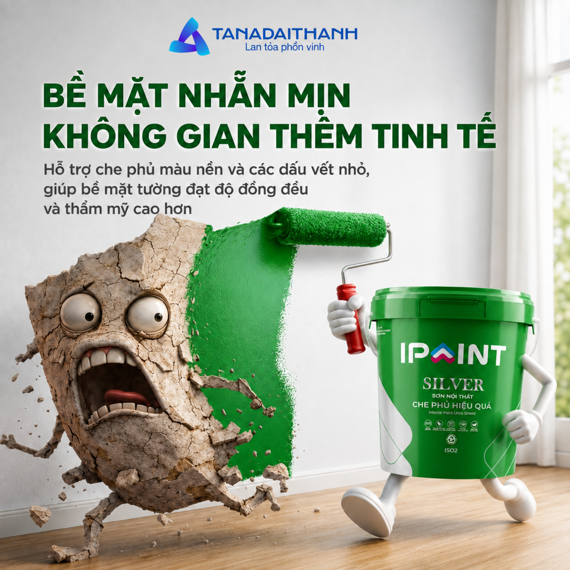 Sơn nội thất che phủ hiệu quả giúp bề mặt nhẵn mịn