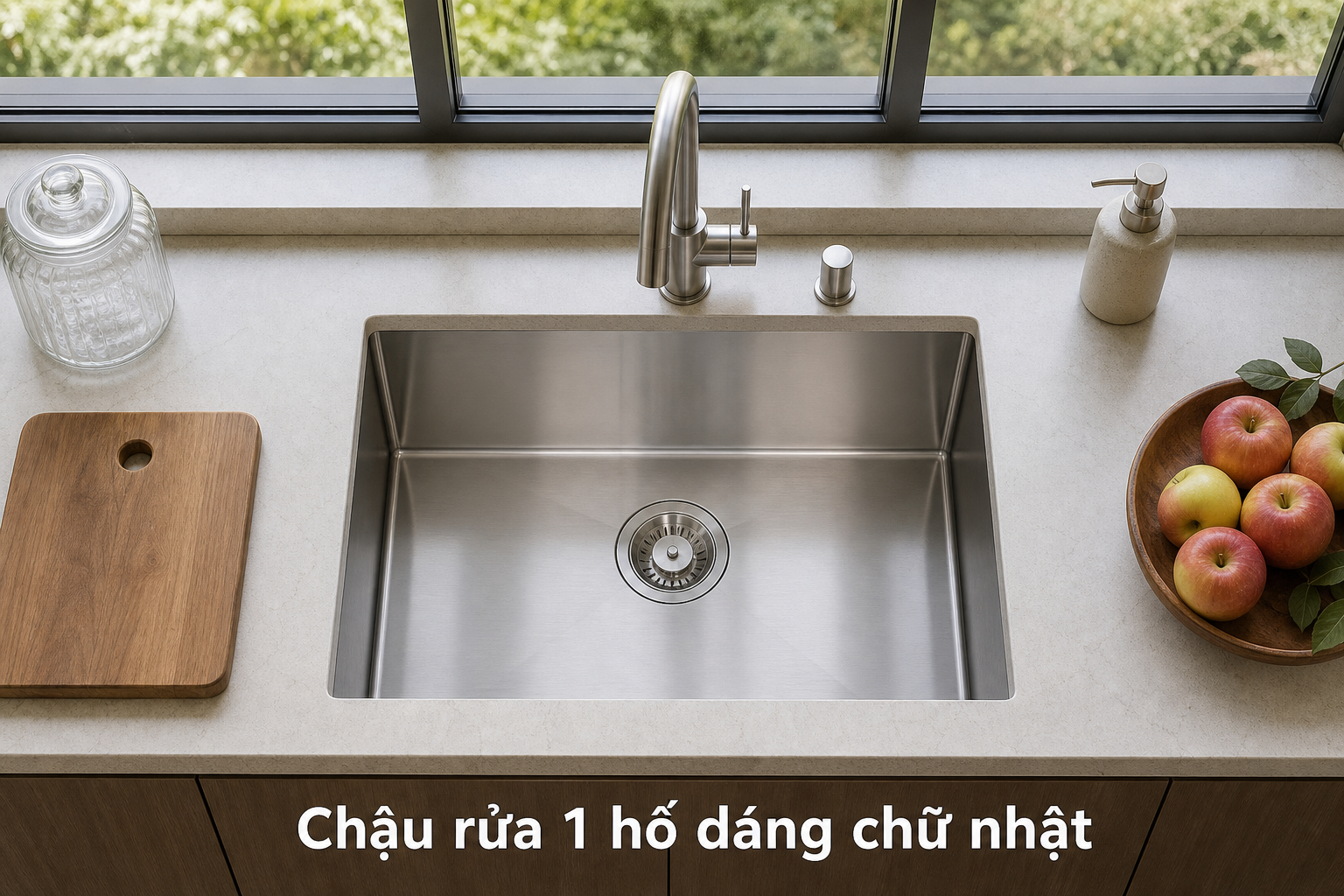 Chậu dáng chữ nhật mang lại lòng rửa dài và không gian thao tác rộng