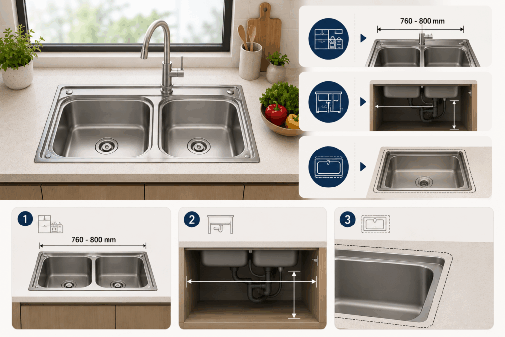 Kích thước chậu rửa bát 2 hố