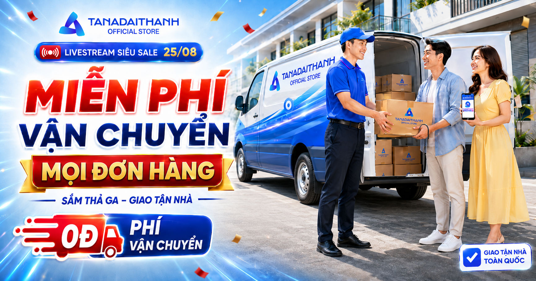 Ưu đãi vận chuyển trong phiên livestream siêu sale 25/08