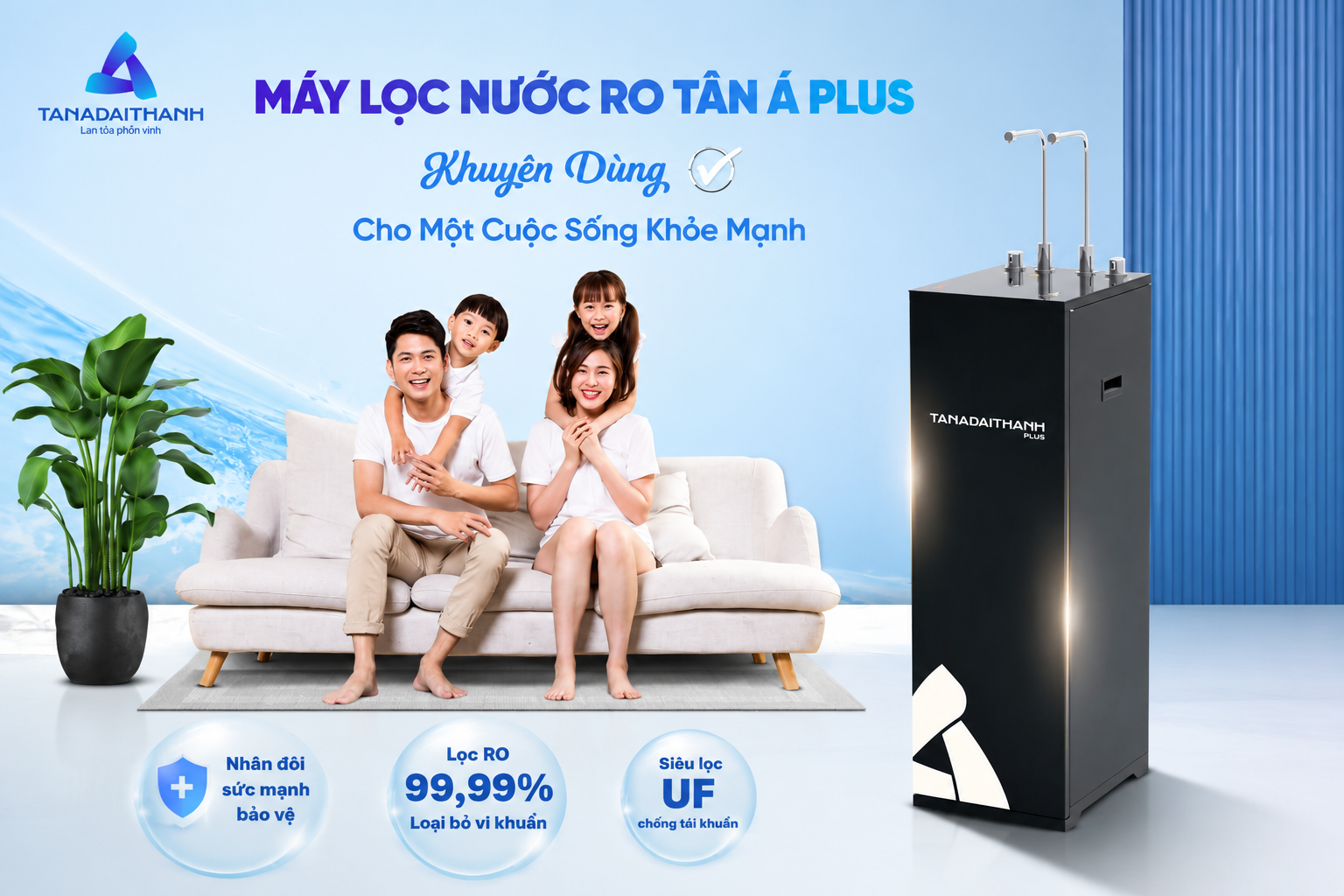 Máy lọc nước Tân Á Đại Thành Plus mang đến tiện ích nóng - lạnh cho gia đình dùng nước thường xuyên