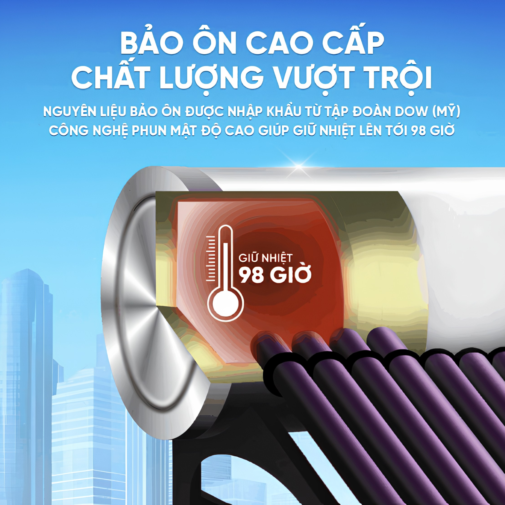 Bình bảo ôn 3 lớp giữ nhiệt lên 98 giờ, đảm bảo nước luôn nóng khi cần dùng