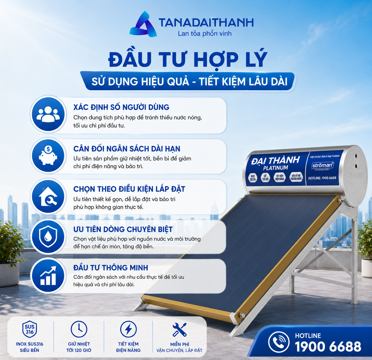 Lựa chọn phân khúc máy nước nóng năng lượng mặt trời phù hợp với nhu cầu sử dụng và khả năng tài chính