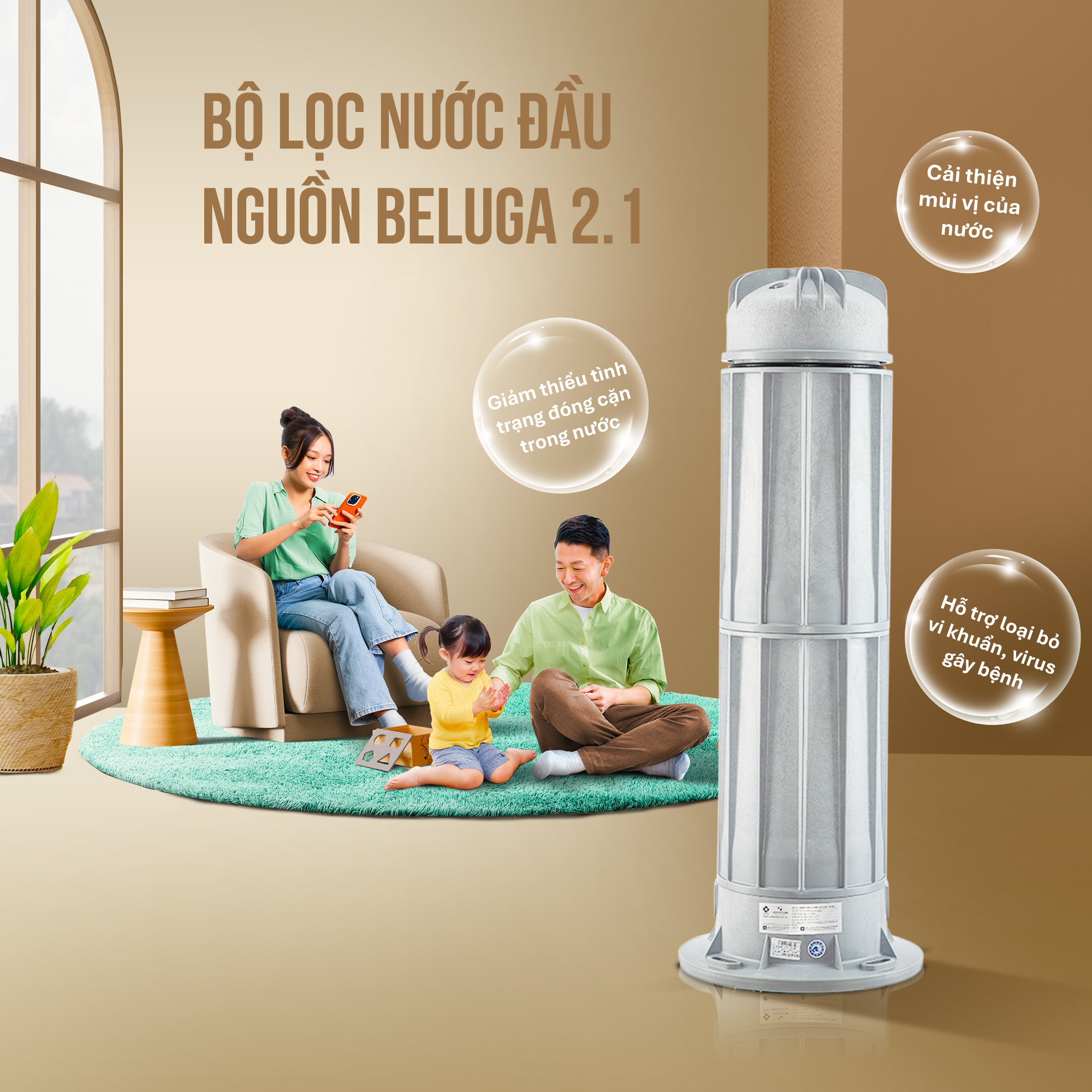 Bộ lọc đầu nguồn Beluga 2.1 giúp giảm cặn bẩn, màu, mùi trong nước sinh hoạt
