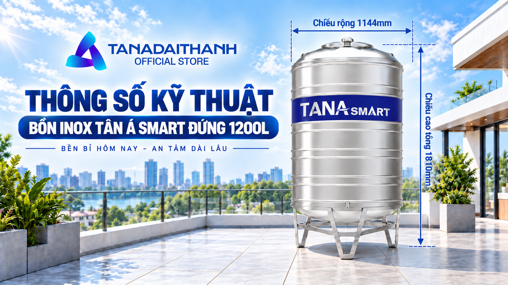 Bồn inox Smart 1200L đứng