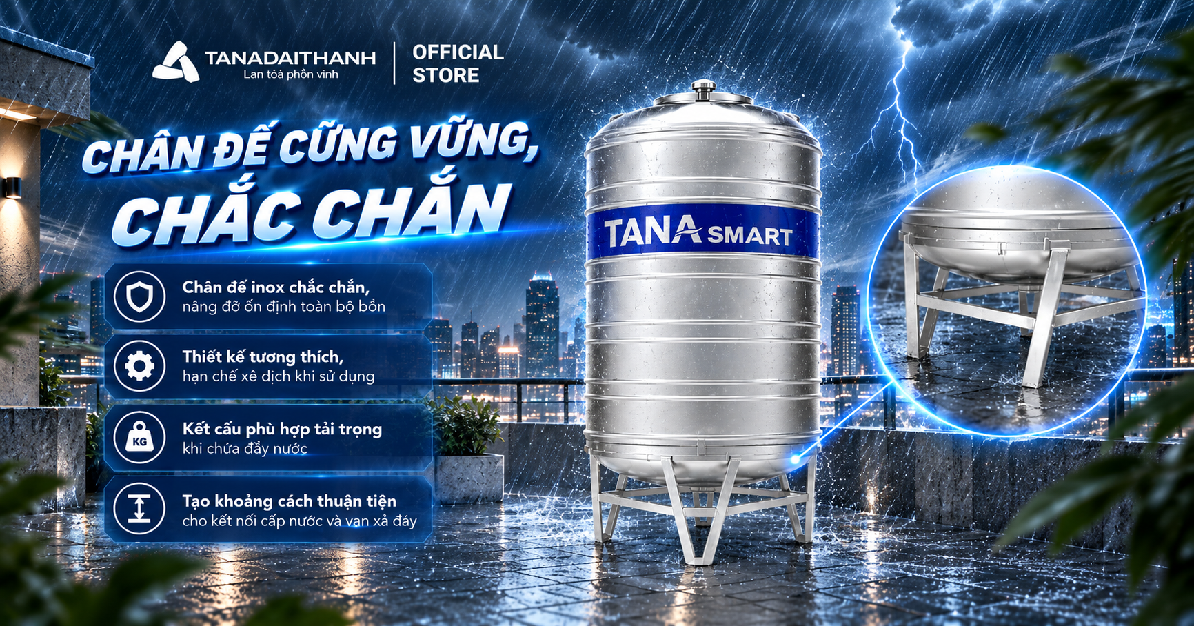 Bồn nước inox Tân Á Smart 3000l đứng