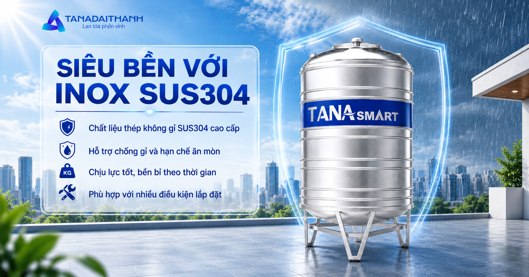 Bồn inox Tân Á Smart đứng 500L