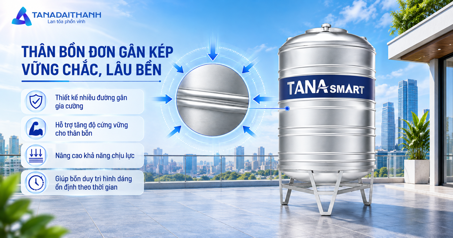 Bồn inox Tân Á Smart đứng 500L
