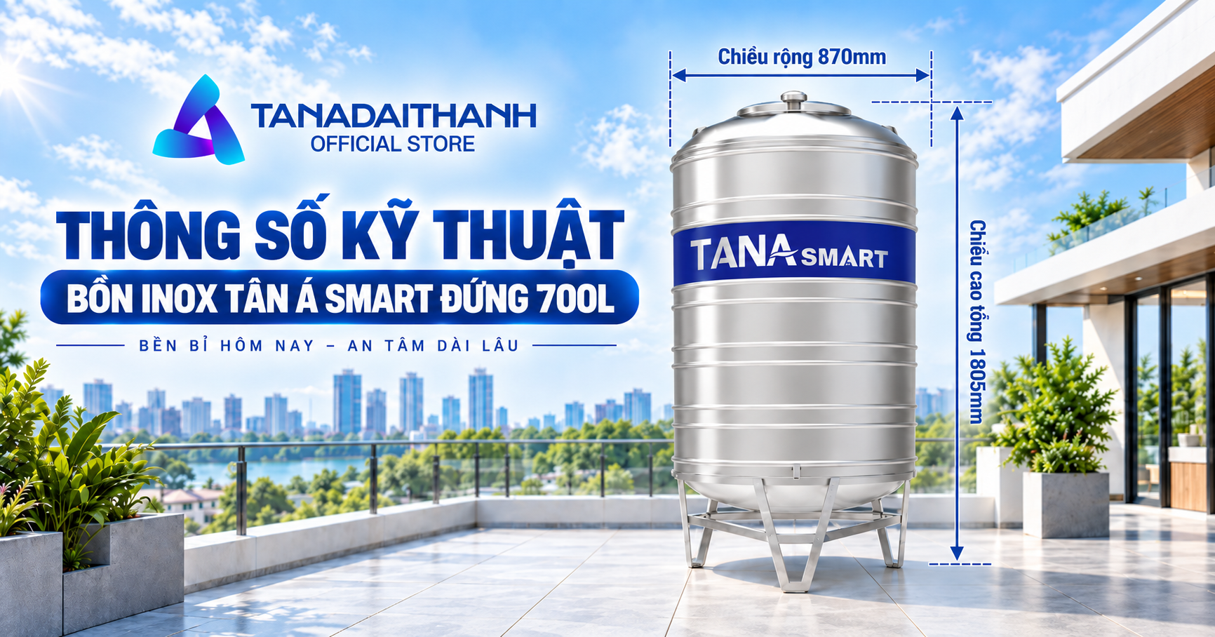 Bồn inox Tân Á Smart đưng 700L