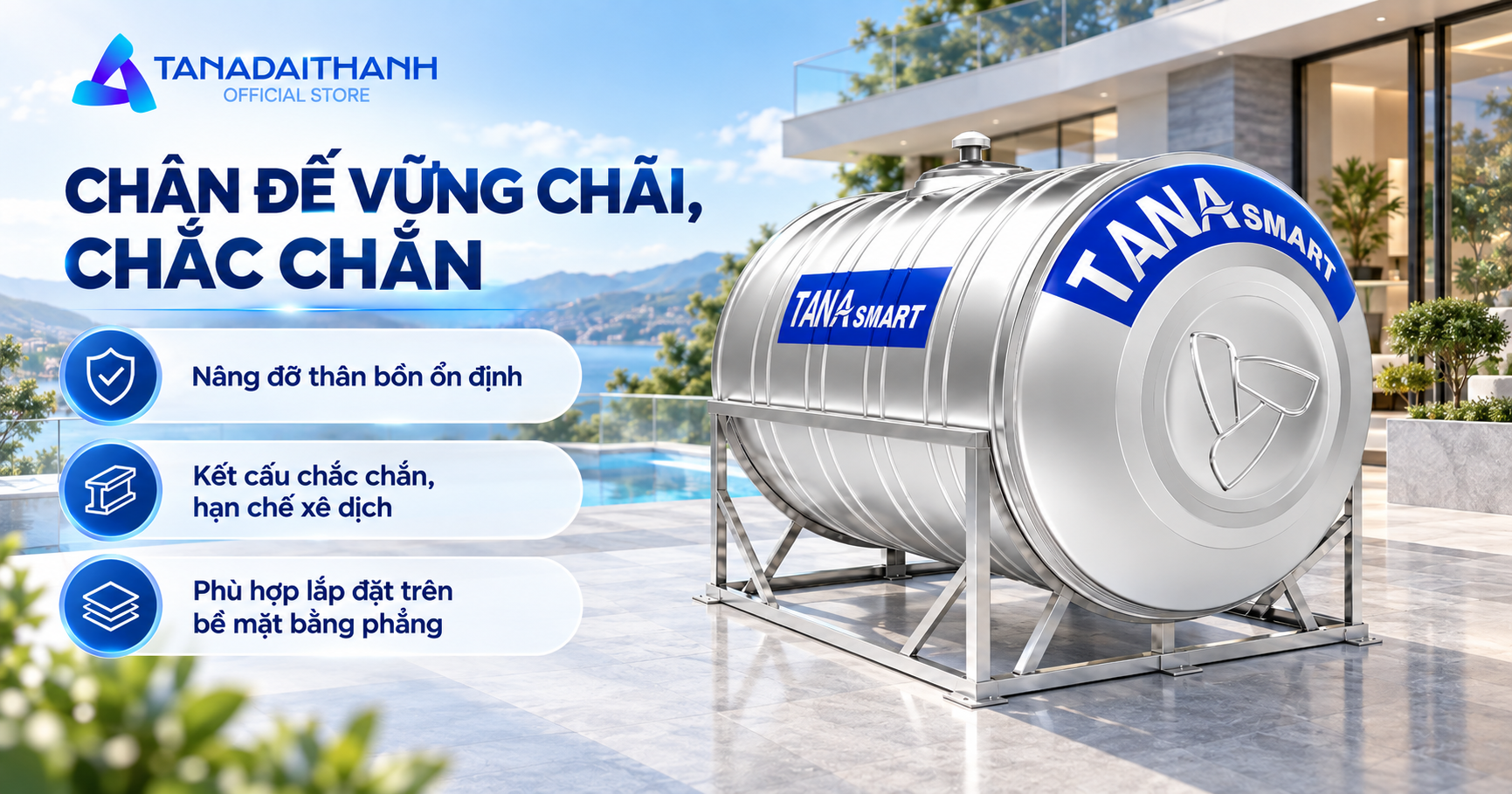 Bồn nước inox Tân Á Smart 2000l ngang