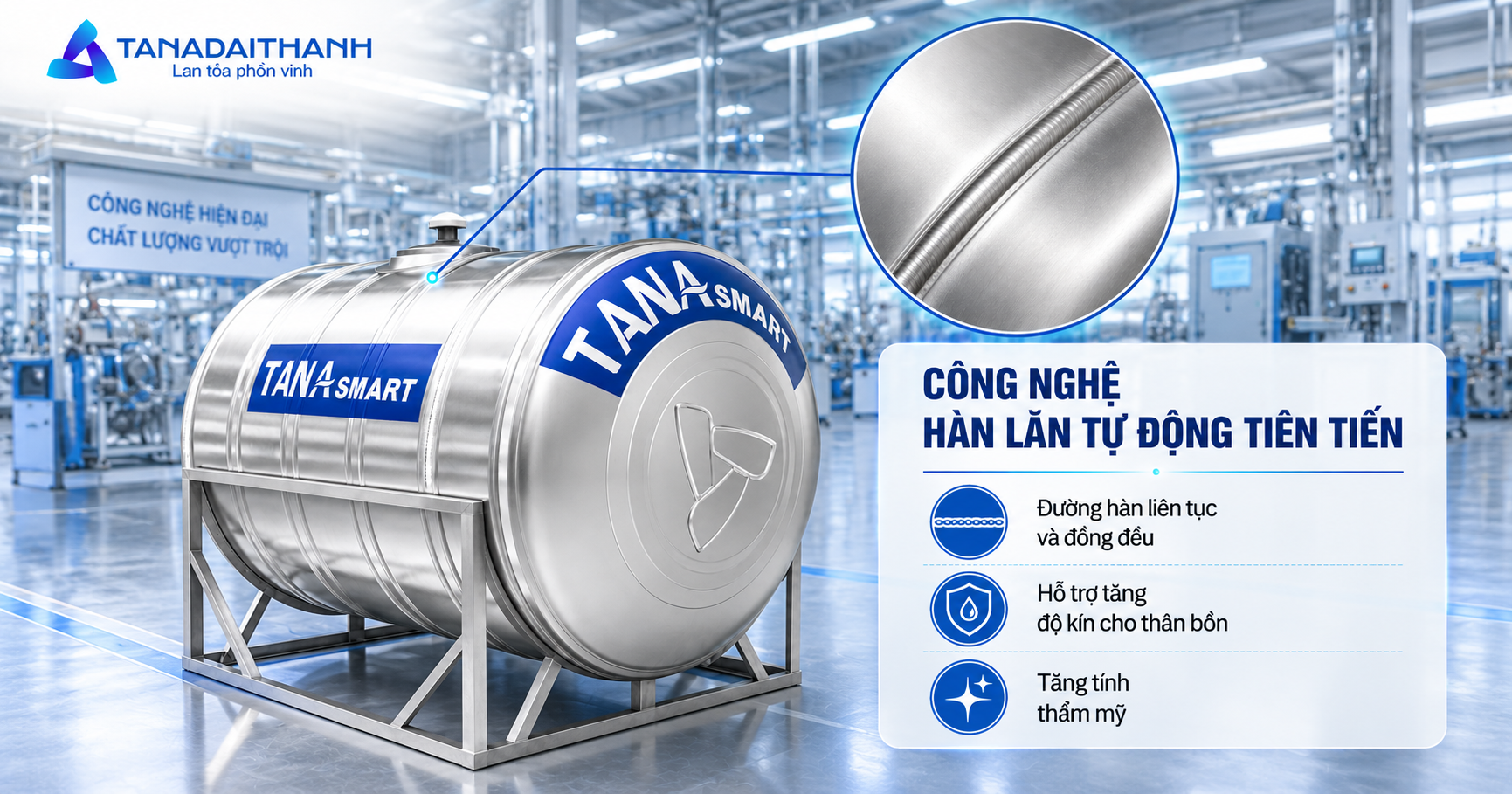 Bồn nước inox Tân Á Smart 2500l ngang