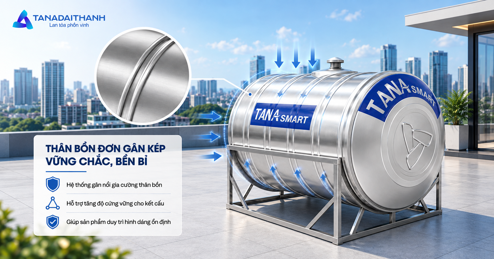 Bồn nước inox Tân Á Smart 2500l ngang