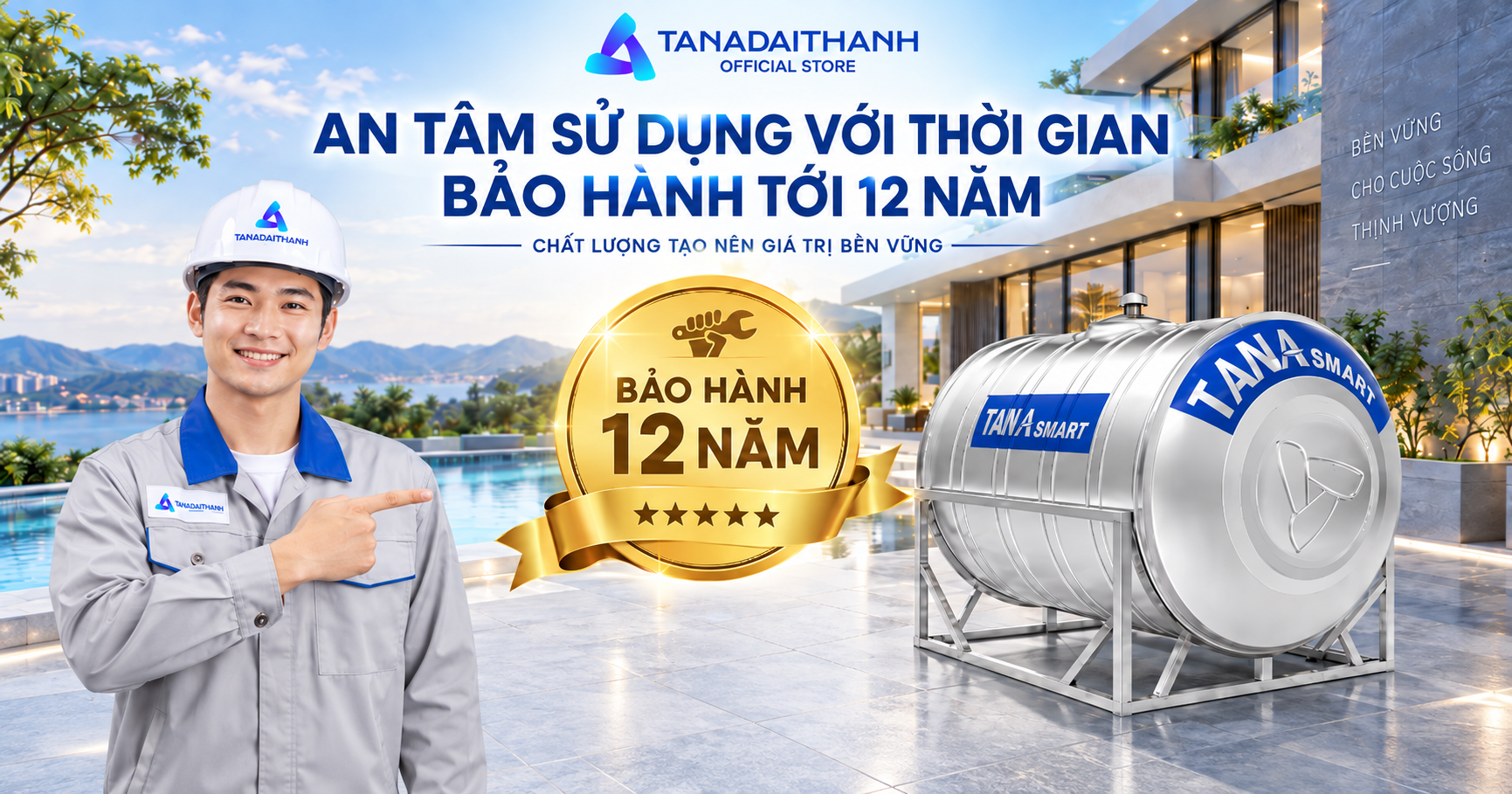 Bồn nước inox Tân Á Smart 2500l ngang