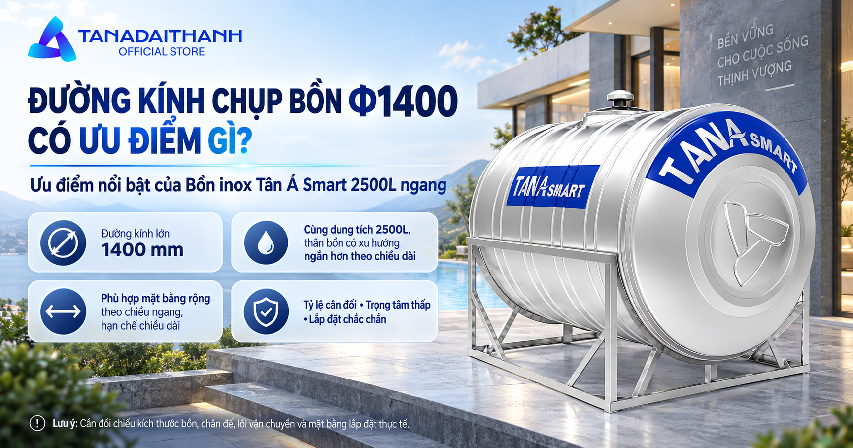 Bồn nước inox Tân Á Smart 2500l ngang