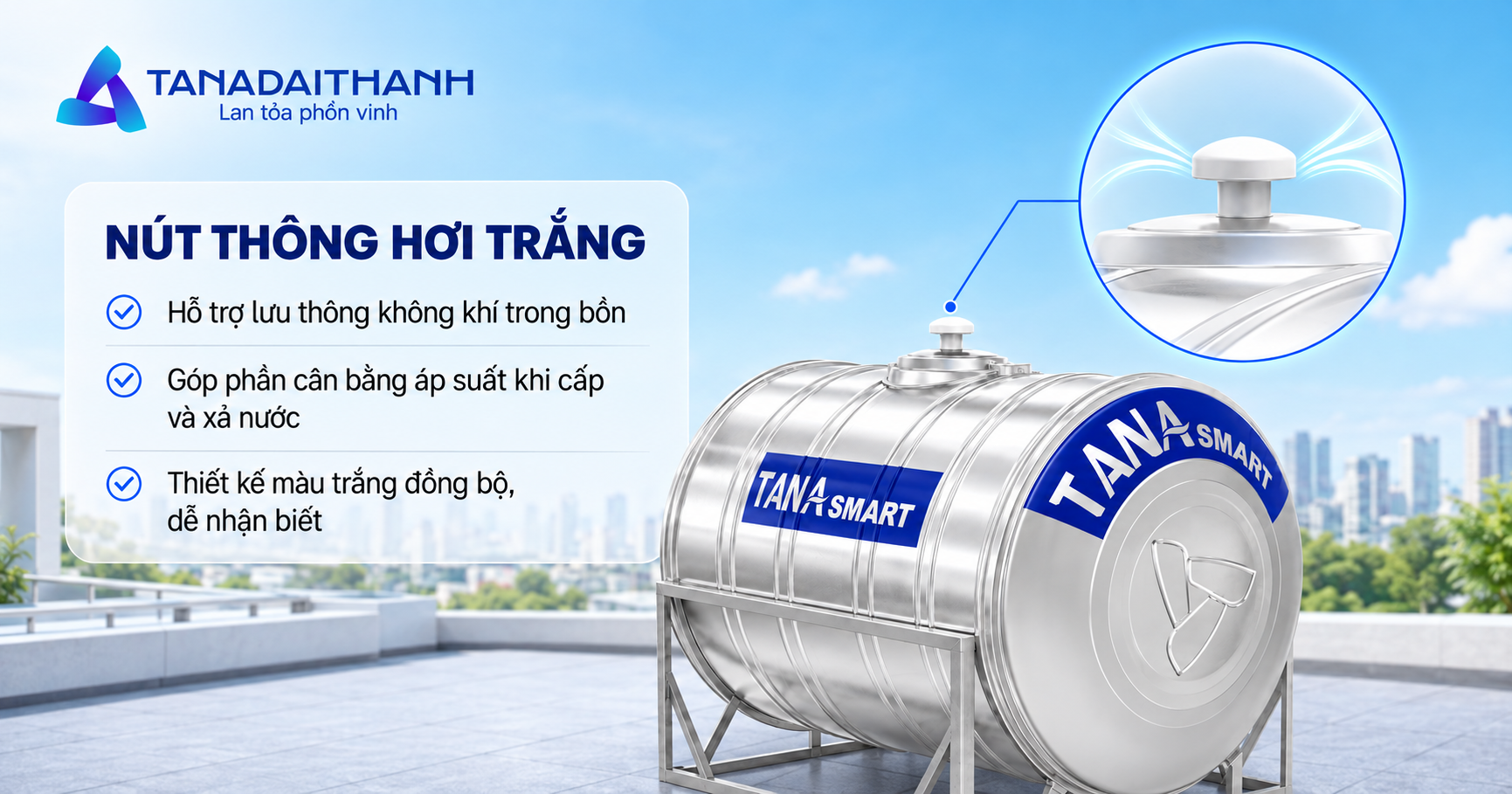 Bồn nước inox Tân Á Smart 3000l ngang