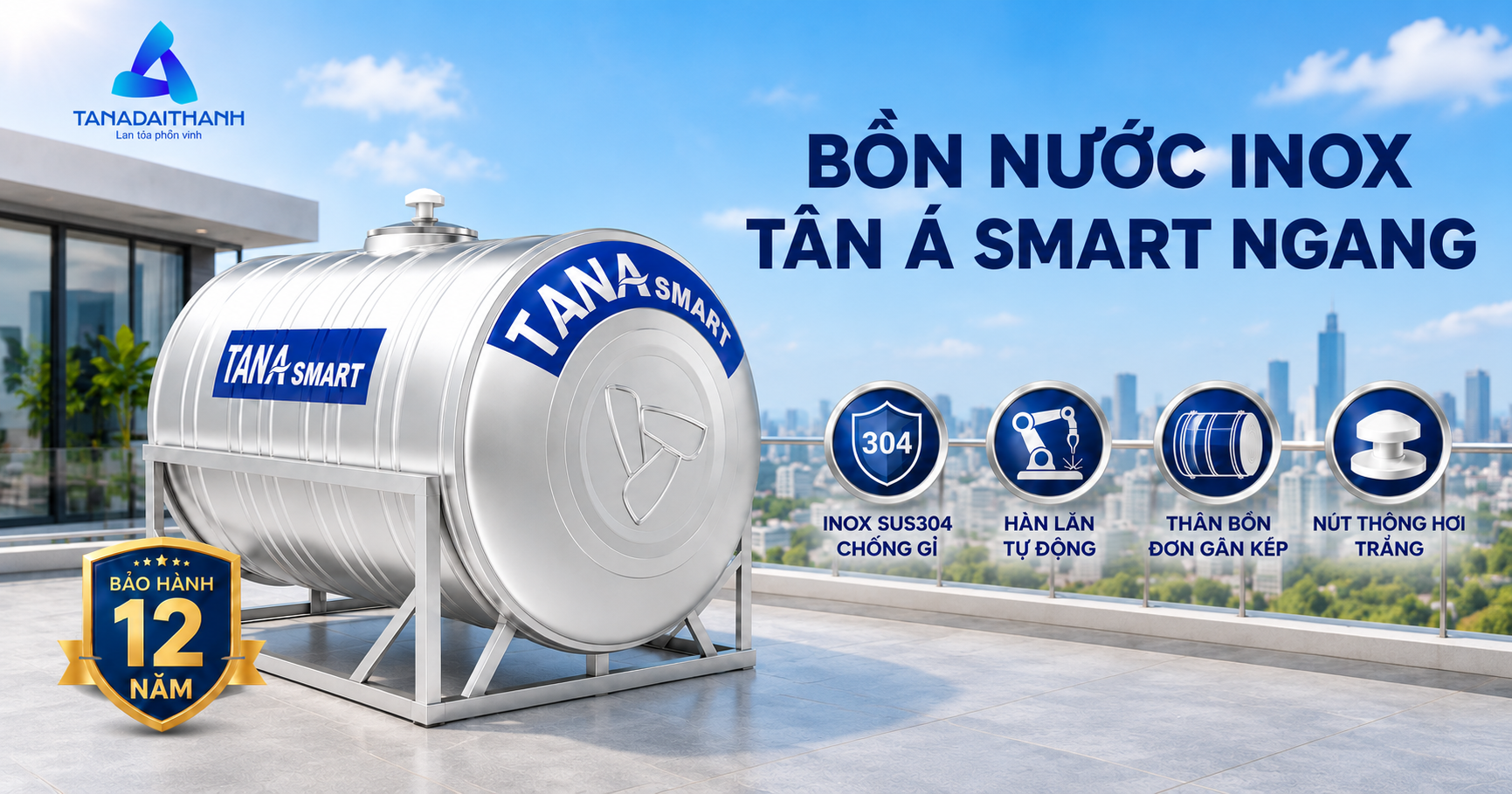 Bồn inox Tân Á Smart 5000L ngang