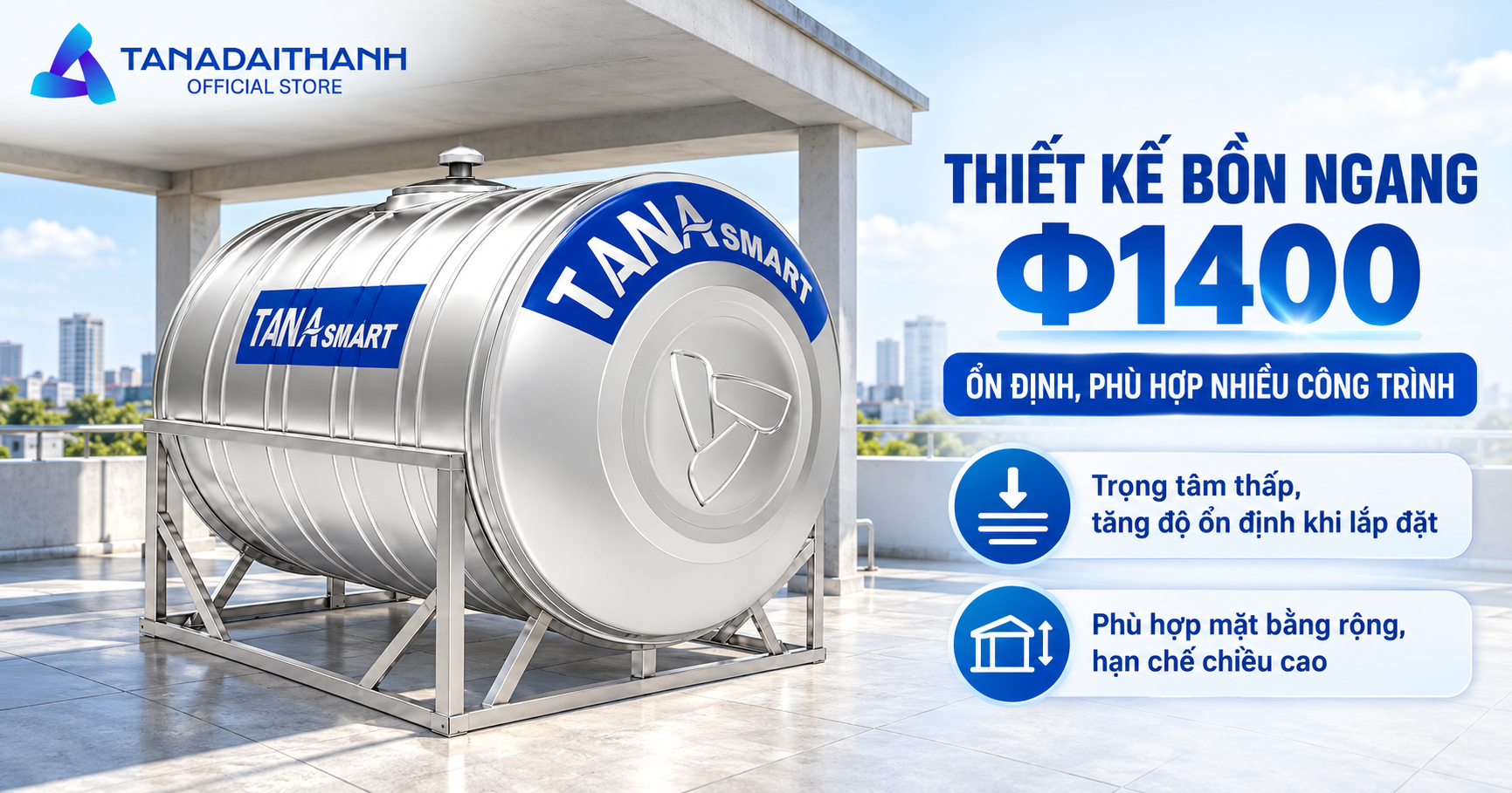 Bồn inox Tân Á Smart 5000L ngang