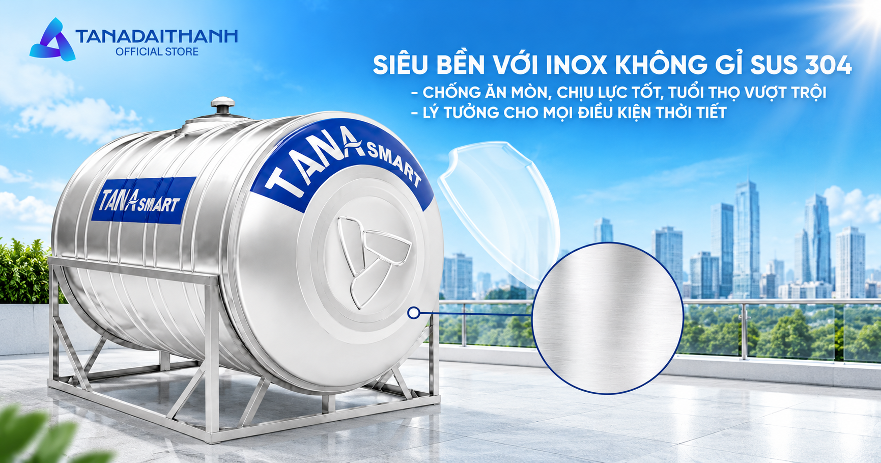 Bồn inox Tân Á Smart 5000L ngang