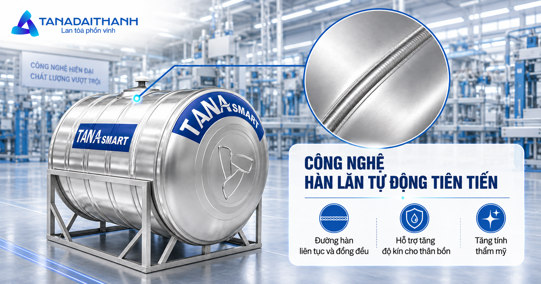 Bồn inox Tân Á Smart 5000L ngang