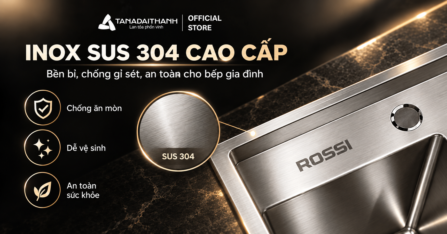 Chậu rửa inox 2 hố Rossi RL320HL
