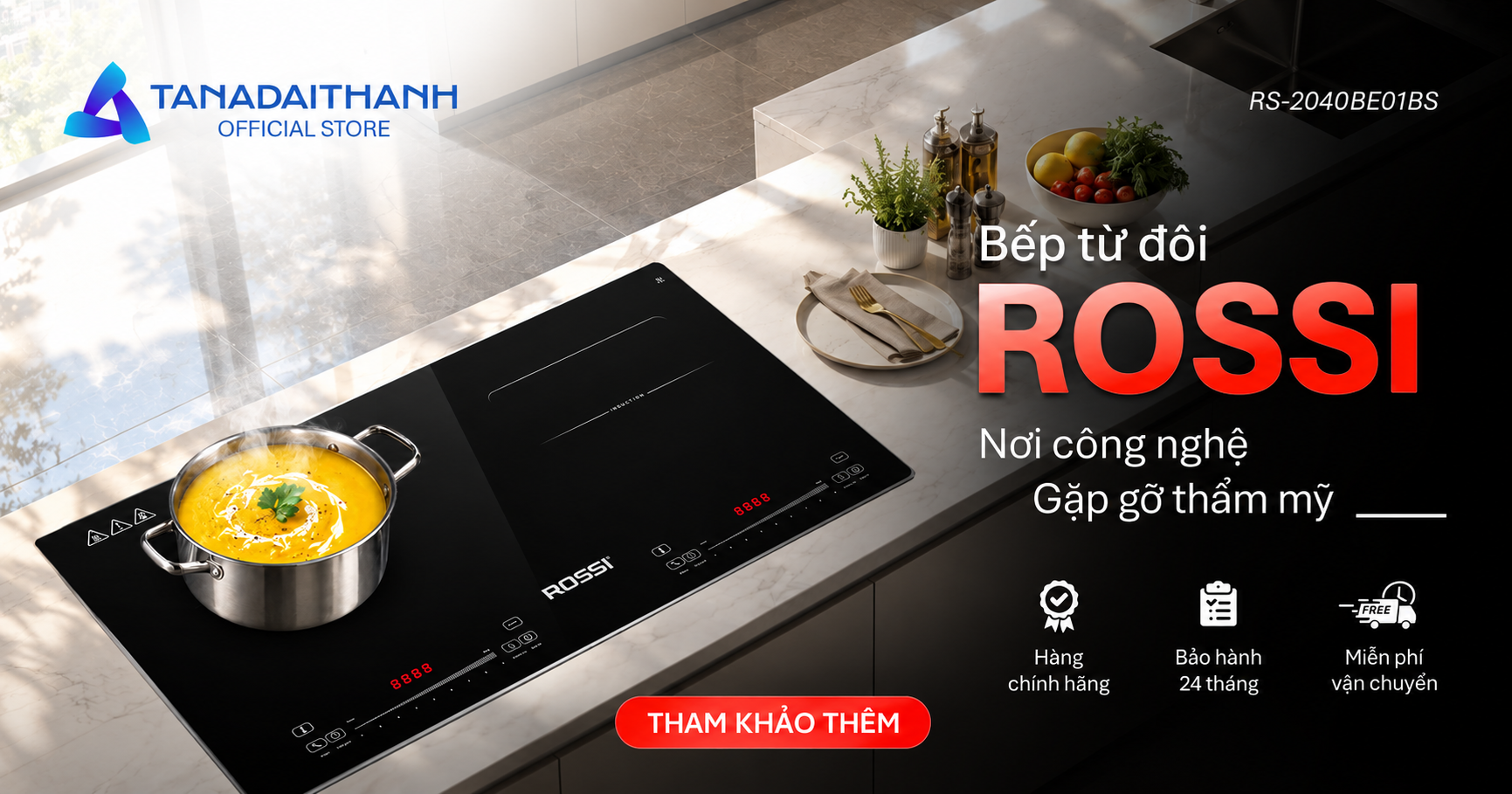 Bếp từ đôi Rossi RS-2040BE01BS