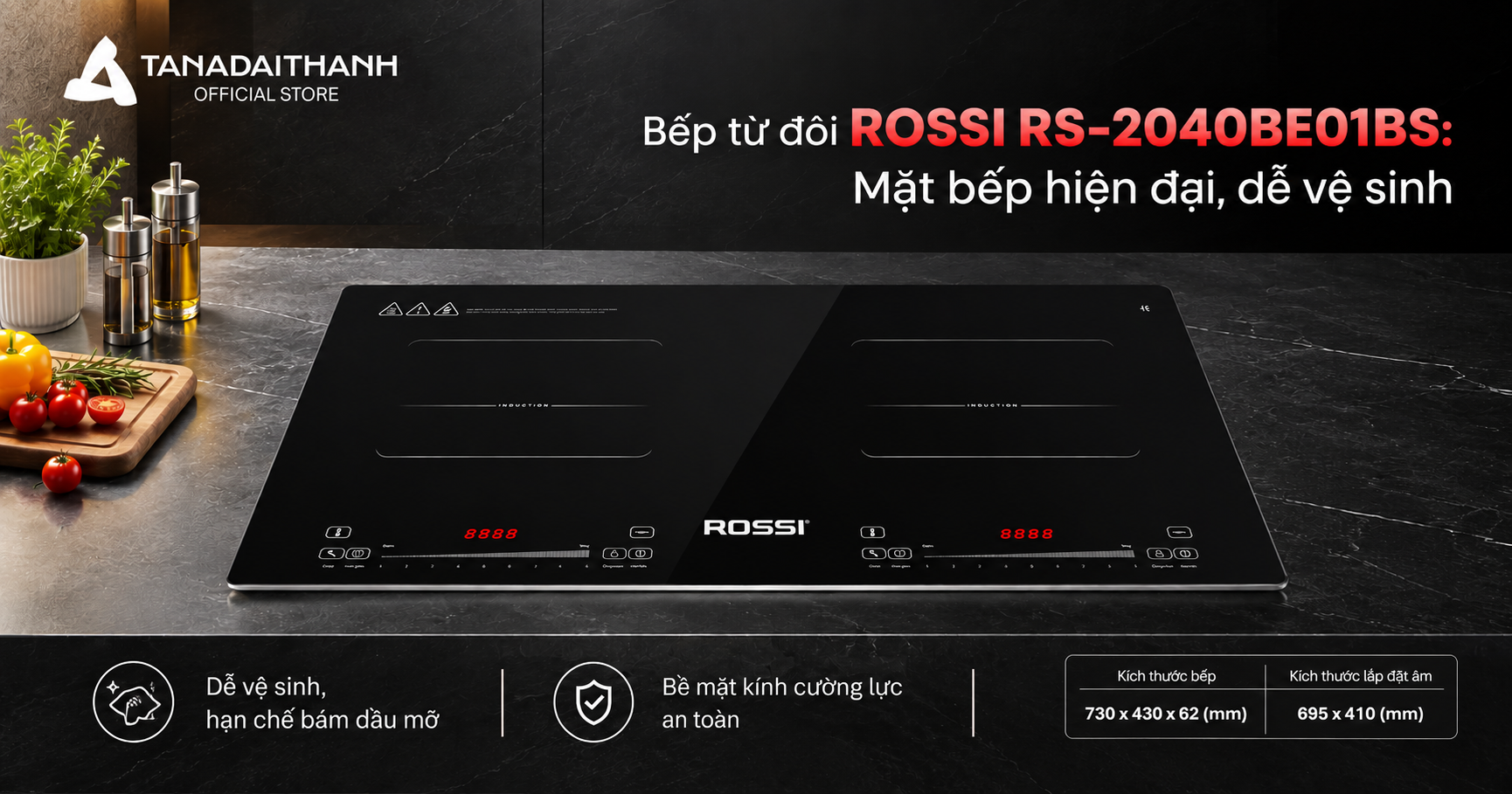 Bếp từ đôi Rossi RS-2040BE01BS