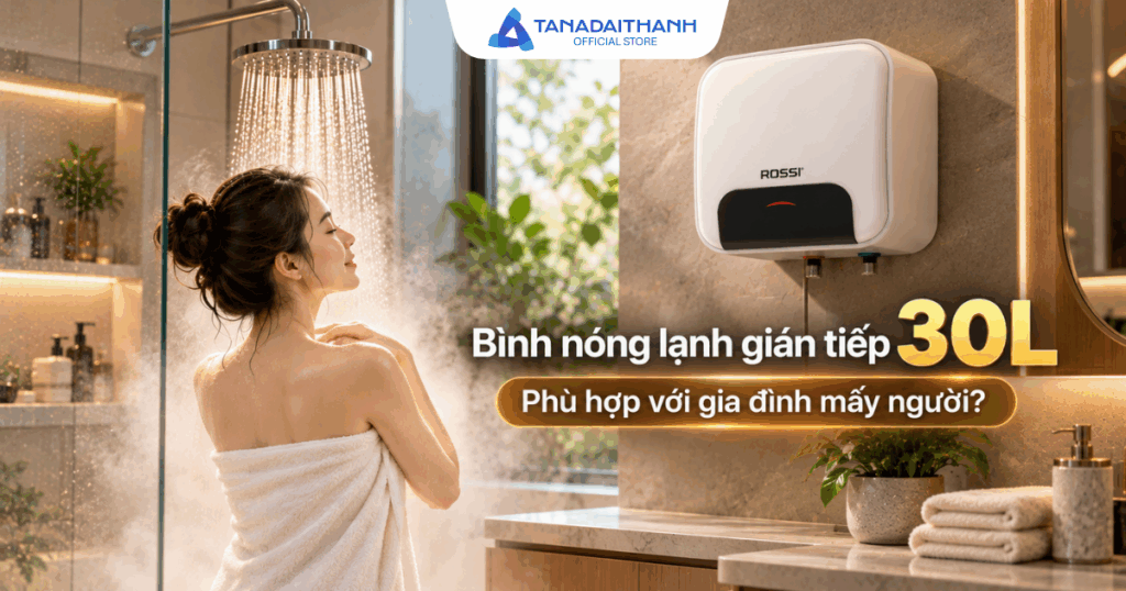 Bình nóng lạnh gián tiếp 30L phù hợp với gia đình mấy người?