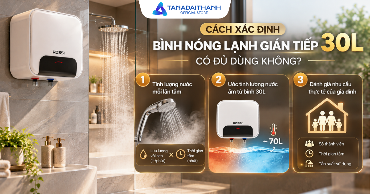 Bình nóng lạnh gián tiếp 30L phù hợp với gia đình mấy người?