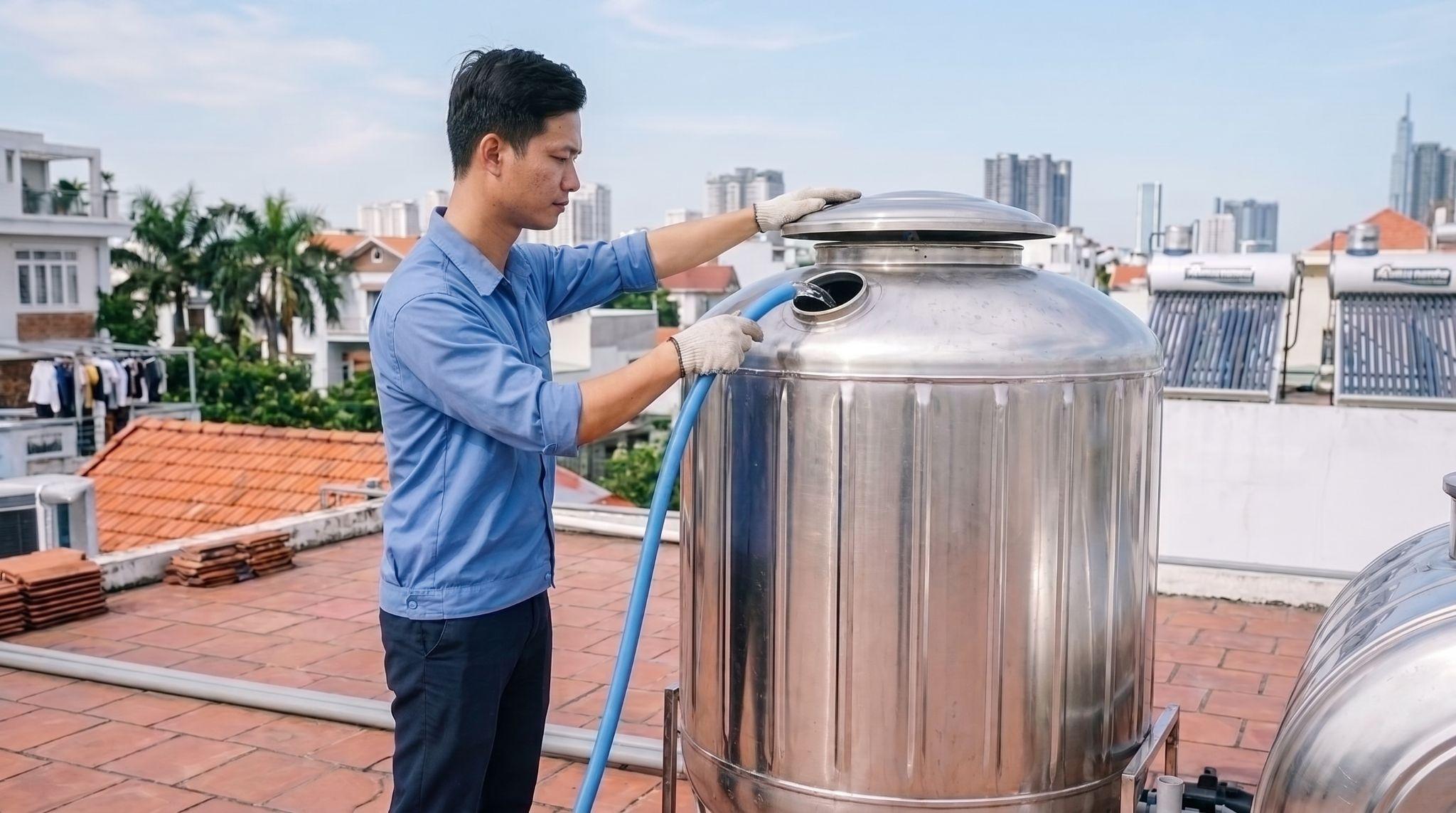 Bơm nước mới sau khi hoàn tất khâu kiểm tra bồn