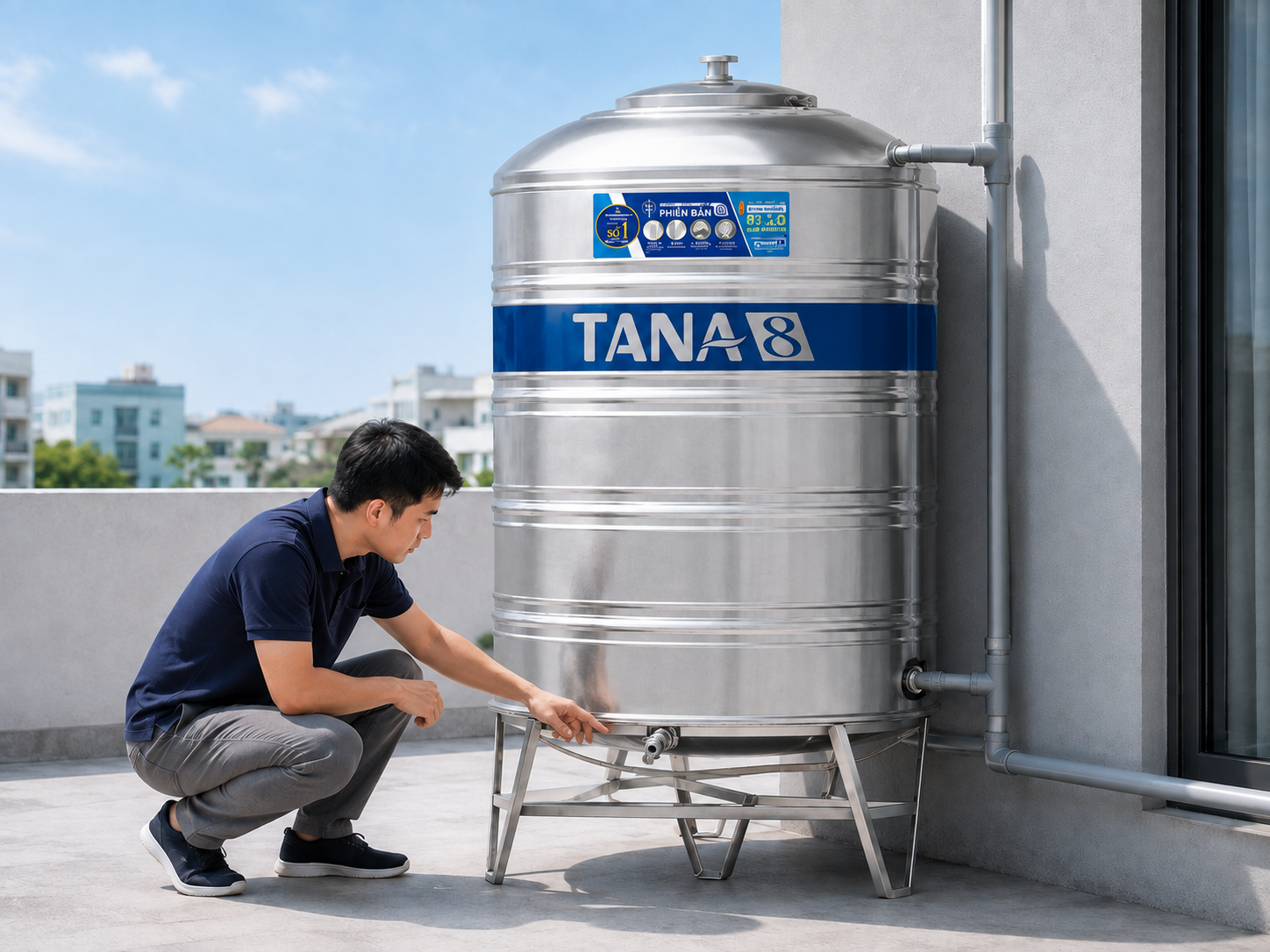 Bồn inox ngang 2000L cần được đặt trên mặt bằng chắc chắn trước khi sử dụng