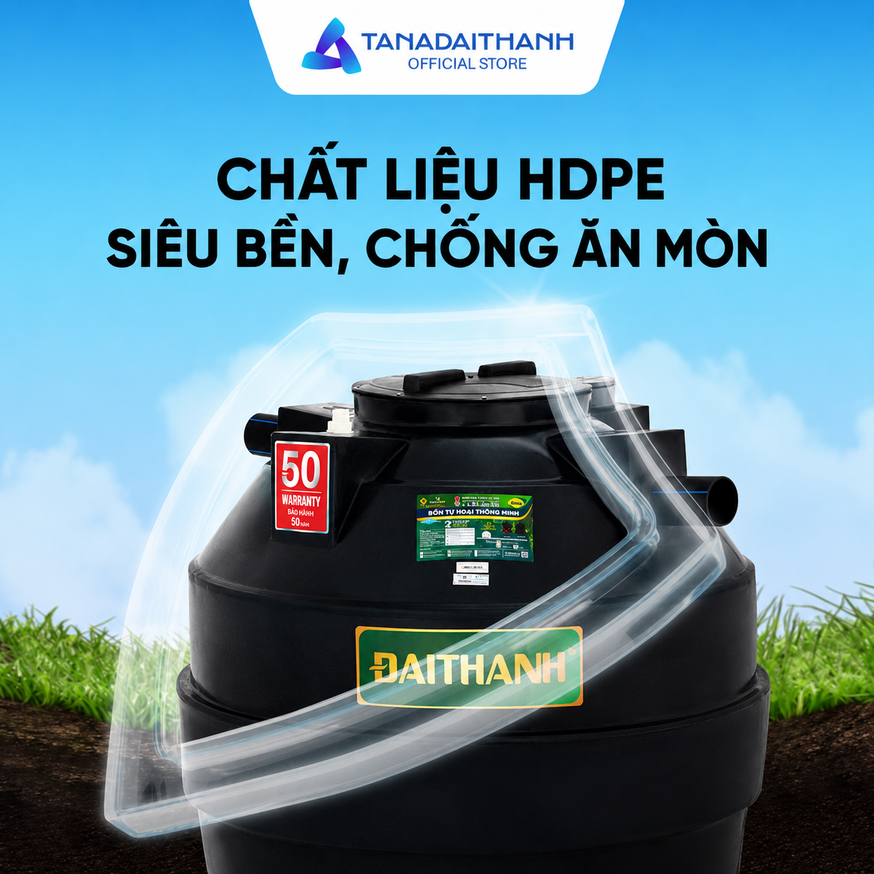 Bồn tự hoại Đại Thành có thân nhựa cao cấp vận hành thủy lực và thuận tiện khi thi công