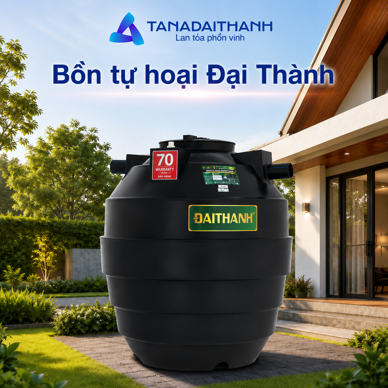 Bồn tự hoại Đại Thành đứng phù hợp với công trình có mặt bằng lắp đặt hạn chế