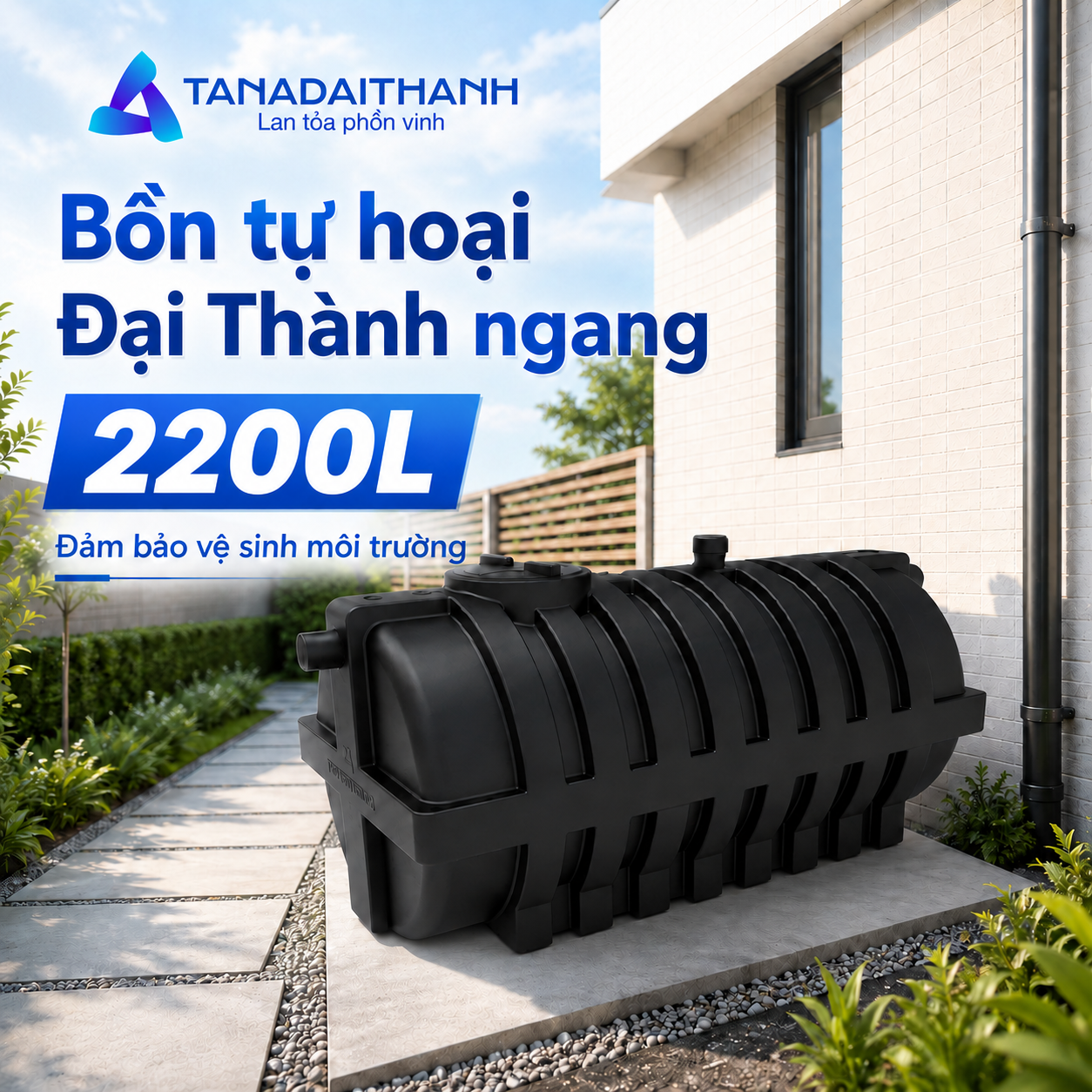 Bồn tự hoại Đại Thành ngang 2200L kết hợp dung tích lớn với thiết kế hạn chế chiều cao