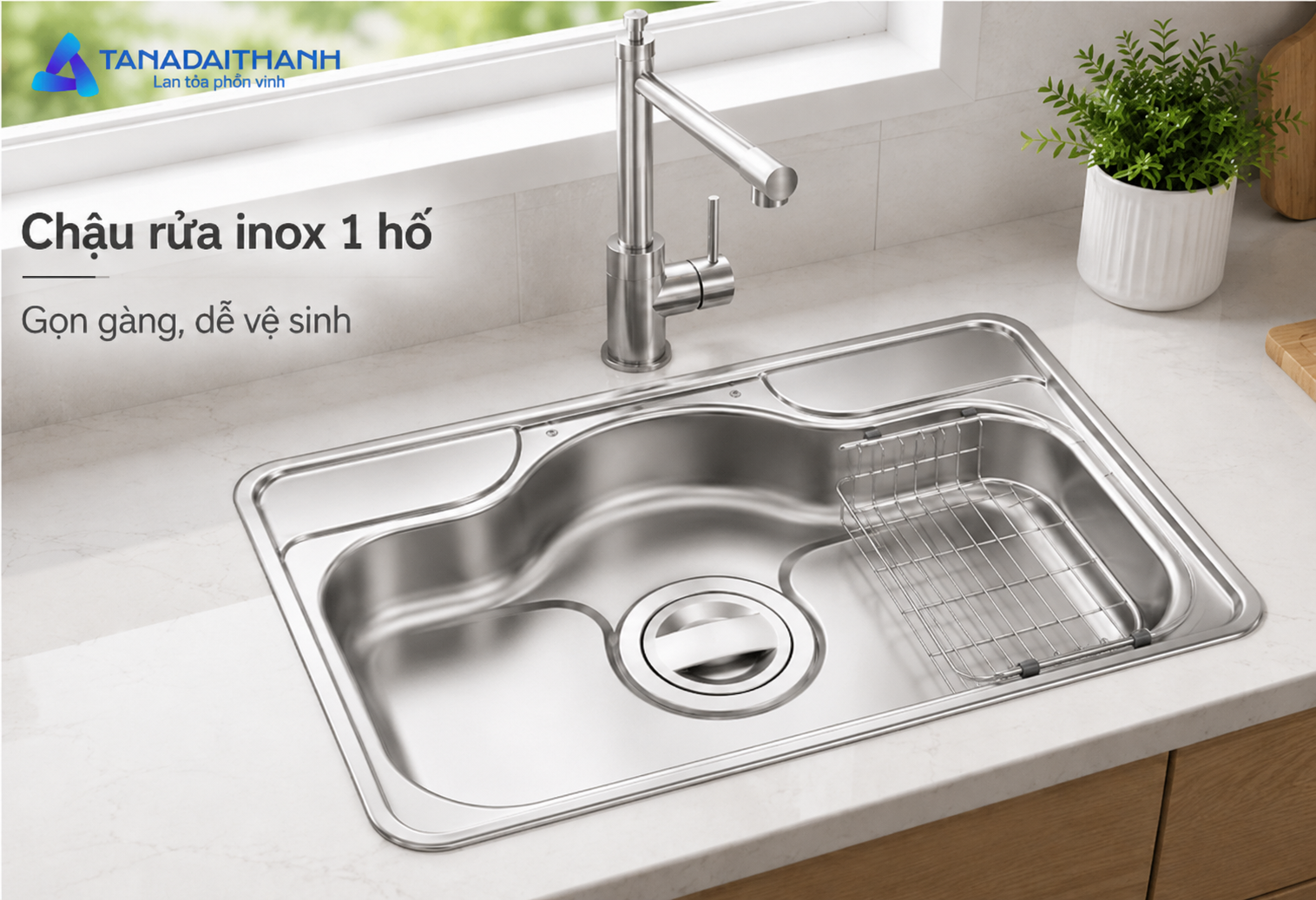Chậu 1 hố phù hợp với không gian bếp cần lòng rửa rộng và tối ưu diện tích mặt bàn