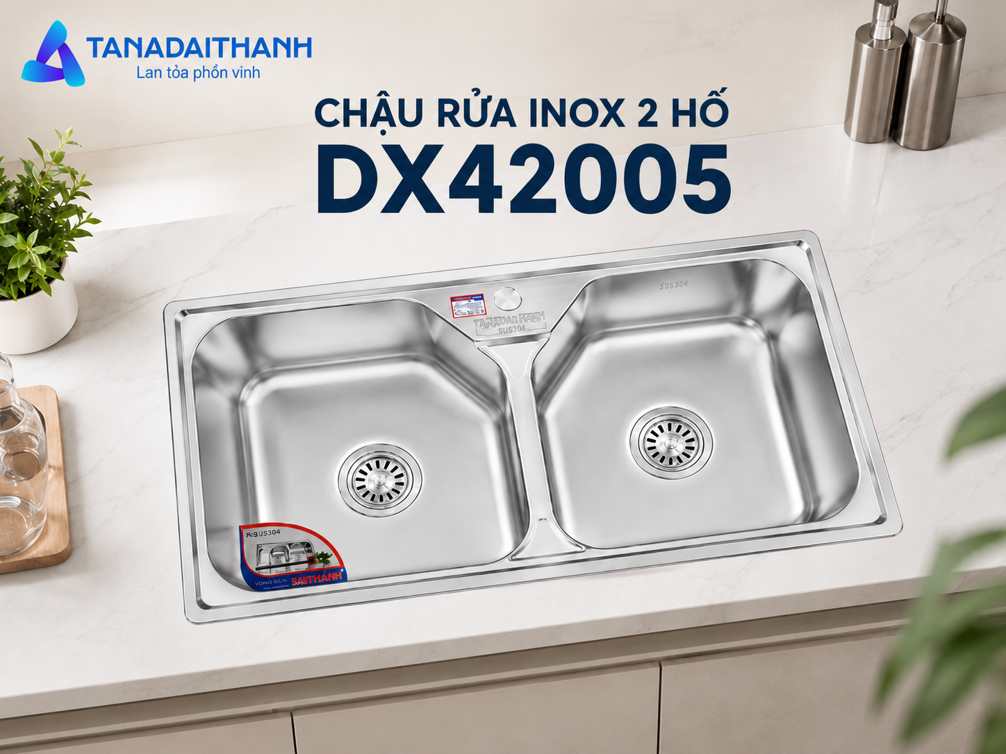 DX42005 có lòng chậu sâu, kết cấu liền khối và hệ thống thoát nước tiện dụng