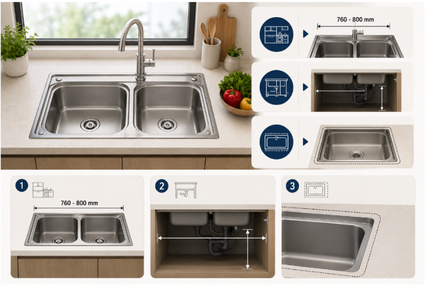 Kiểu dáng và phương án lắp đặt cần được lựa chọn theo kích thước mặt bàn và khoang tủ