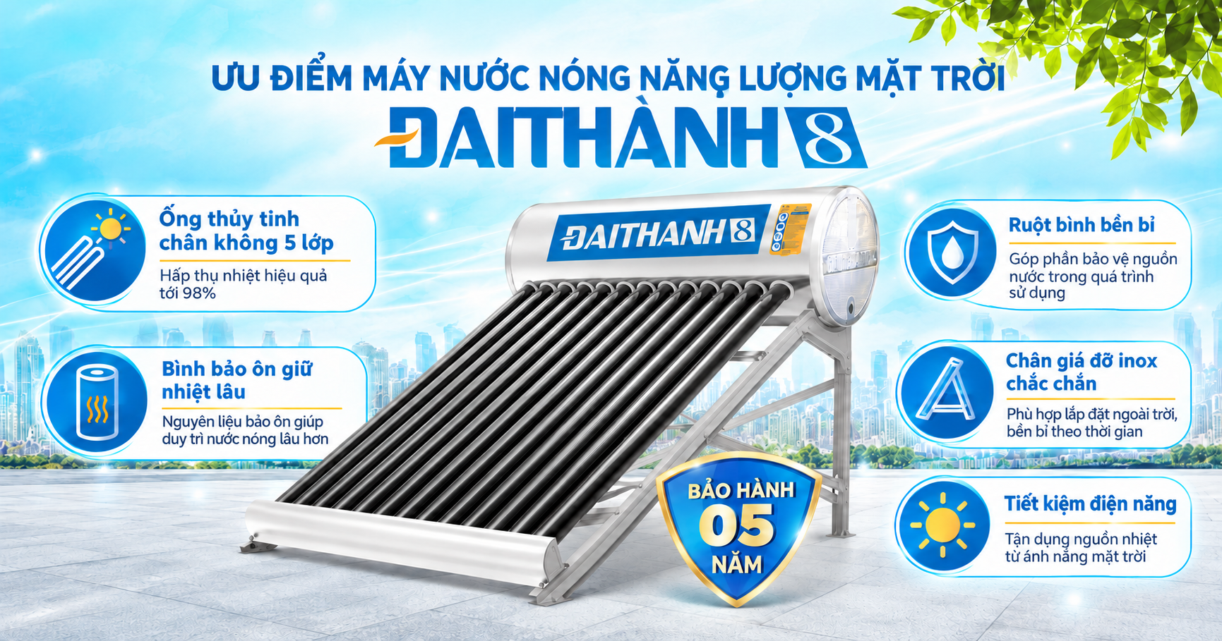 Máy nước nóng năng lượng mặt trời Đại Thành-8 có gì