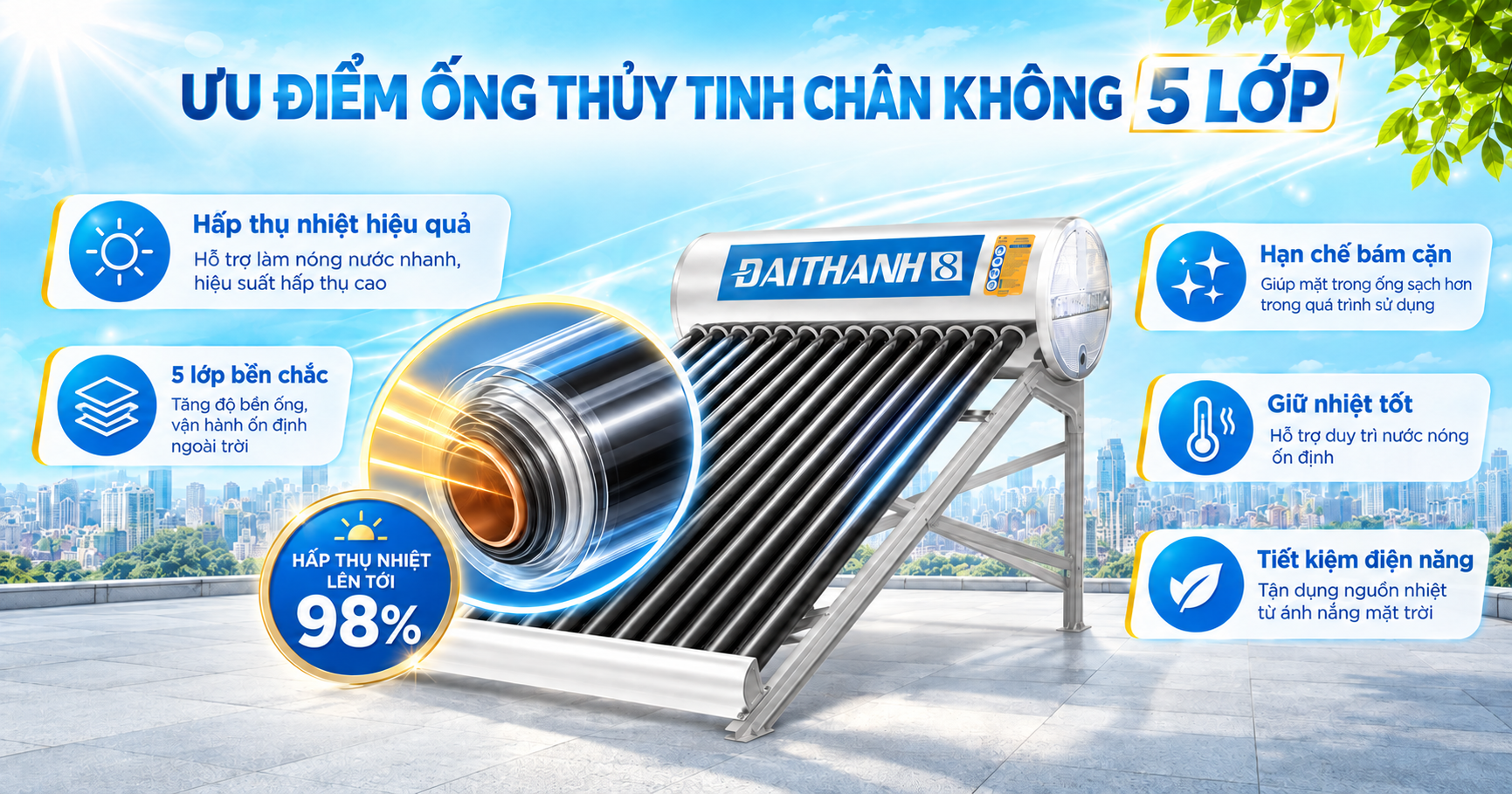 Máy nước nóng năng lượng mặt trời Đại Thành-8 có gì