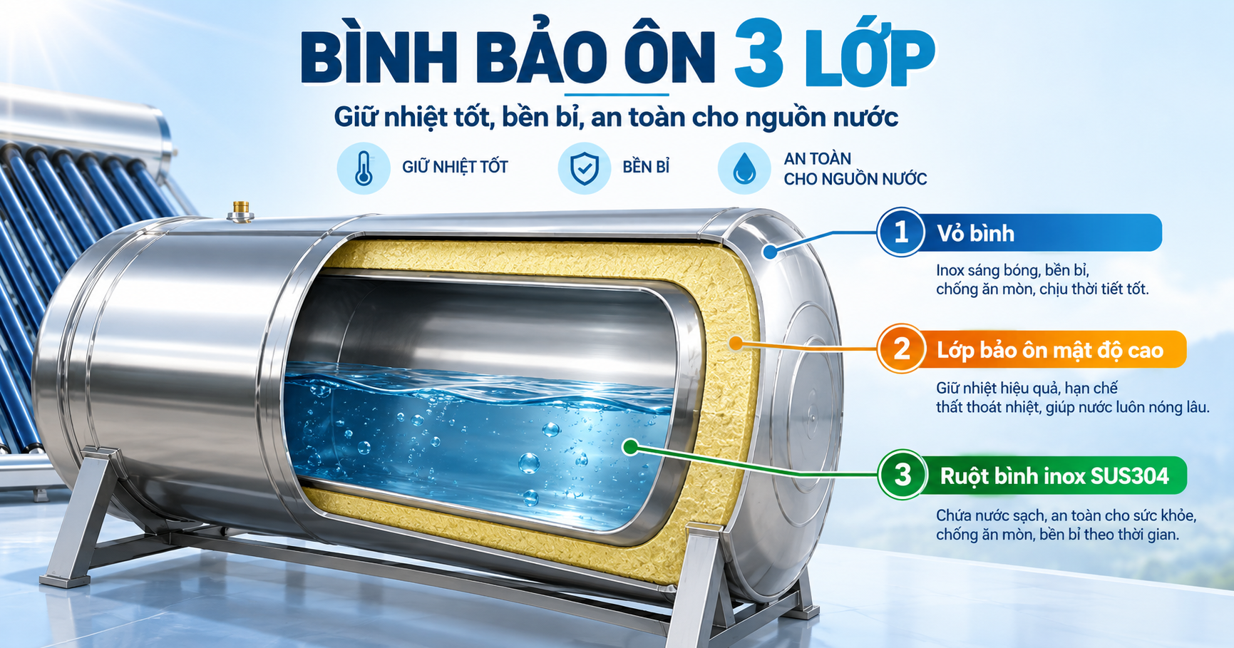 Máy nước nóng năng lượng mặt trời Đại Thành-8 có gì