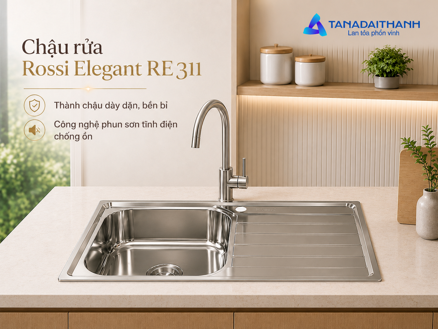 Rossi Elegant RE311 sở hữu lòng chậu rộng, phù hợp với nhu cầu sử dụng hằng ngày