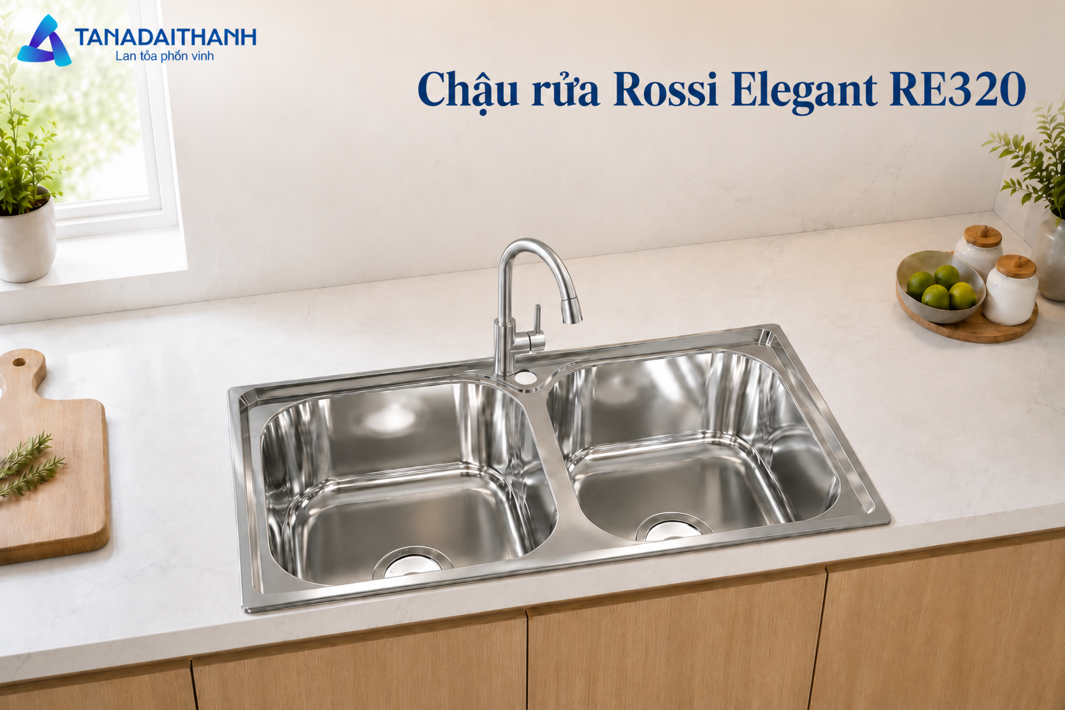 Rossi Elegant RE320 có thiết kế gọn, giúp tối ưu chiều dài mặt bàn bếp