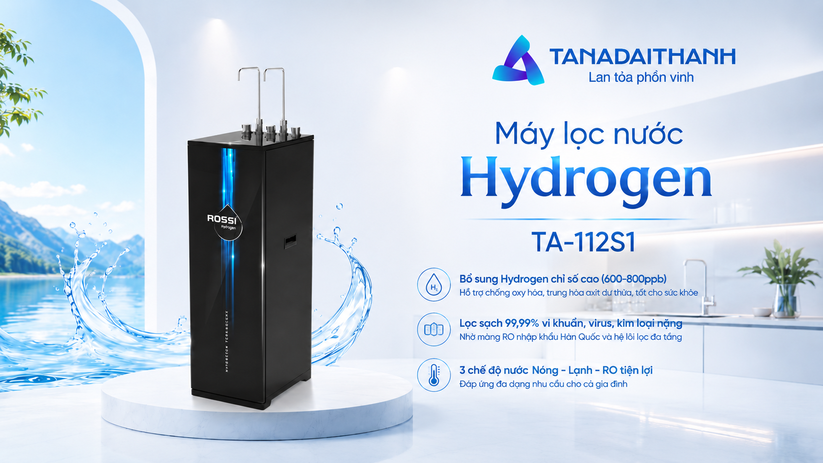 Rossi Hydrogen TA-112S1 tạo nước lạnh nhanh, sâu và bổ sung lựa chọn nước Hydrogen