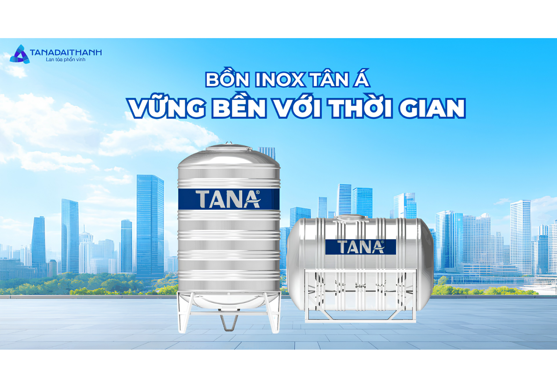 Mẫu bồn nước inox Tân Á Đại Thành 2000L hiện đại, bền bỉ