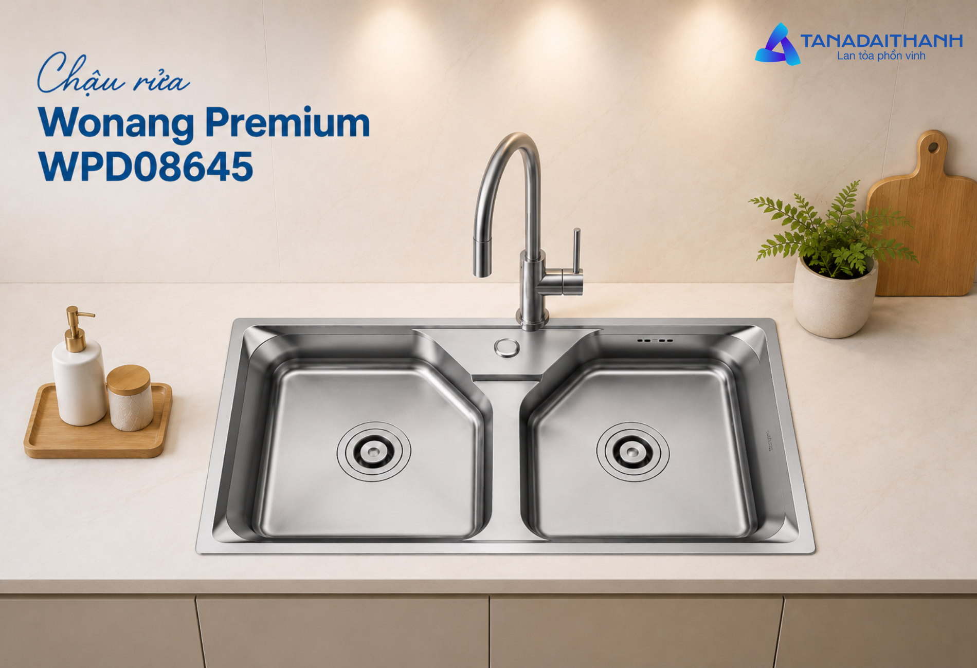Wonang Premium WPD08645 kết hợp kiểu dáng hơi vát với công nghệ chống ồn kép